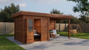 Select tuinhuis Vught A1 klasse bruin 538x250 + EPDM Pakket + fundamentbalken 